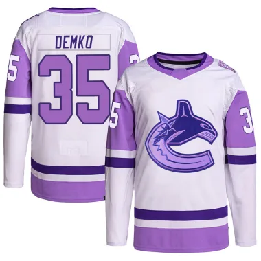 Authentic Thatcher Demko White/Purple Vancouver Canucks Hockey Fights Cancer Primegreen Jersey - Men's