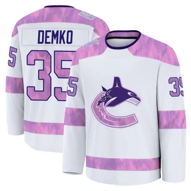 Premium Thatcher Demko White Vancouver Canucks 2024 Hockey Fights Cancer Practice Jersey - Youth